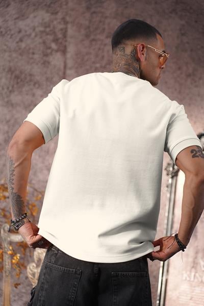 Kingbrich Bisiklet Yaka Pamuklu Yarım Oversize Kesim Erkek Tişört