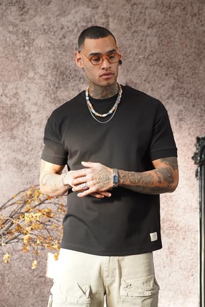 Kingbrich Bisiklet Yaka Pamuklu Yarım Oversize Kesim Erkek Tişört