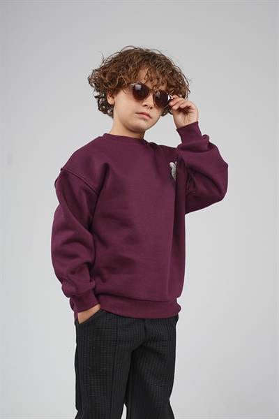 Kingbrich Kids Arkası Labubu Baskılı Bisiklet Yaka Oversize Kalıp Sweatshirt