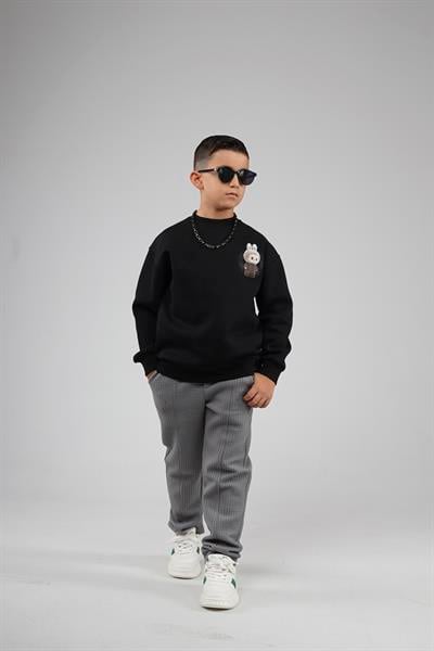 Kingbrich Kids Arkası Labubu Baskılı Bisiklet Yaka Oversize Kalıp Sweatshirt