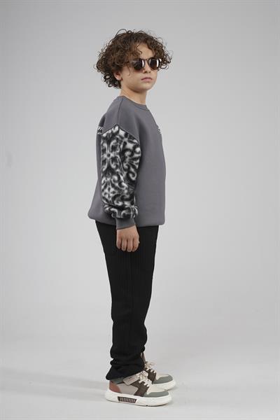 Kingbrich Kids Bisiklet Yaka Kolu Garnili Baskılı Çocuk Sweatshirt