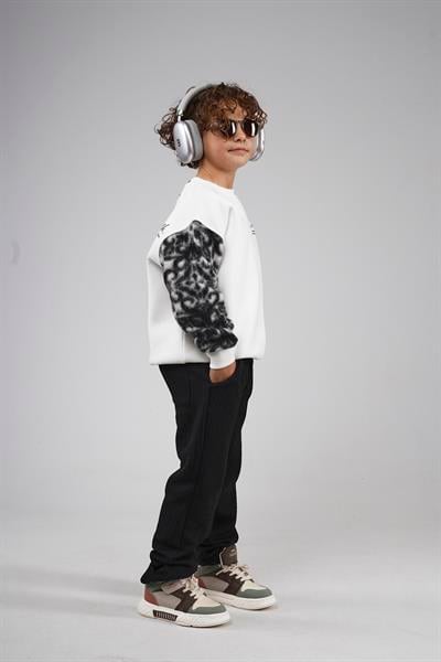 Kingbrich Kids Bisiklet Yaka Kolu Garnili Baskılı Çocuk Sweatshirt