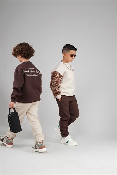 Kingbrich Kids Bisiklet Yaka Kolu Garnili Baskılı Çocuk Sweatshirt