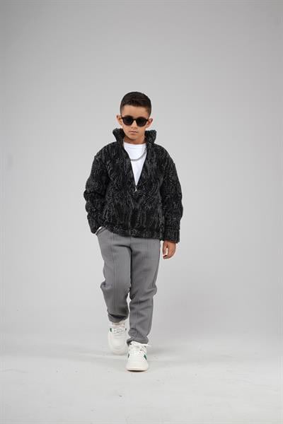 Kingbrich Kids Dik Yaka Fermuarlı Desenli Çocuk Polar