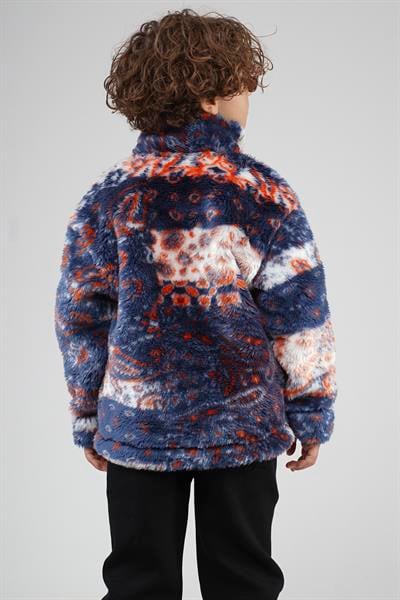 Kingbrich Kids Dik Yaka Fermuarlı Desenli Çocuk Polar