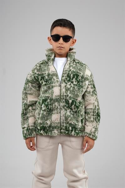 Kingbrich Kids Dik Yaka Fermuarlı Desenli Çocuk Polar