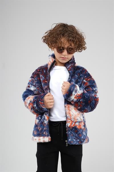 Kingbrich Kids Dik Yaka Fermuarlı Desenli Çocuk Polar