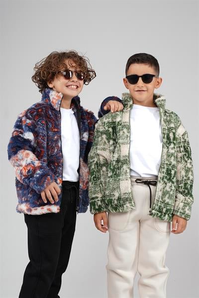 Kingbrich Kids Dik Yaka Fermuarlı Desenli Çocuk Polar