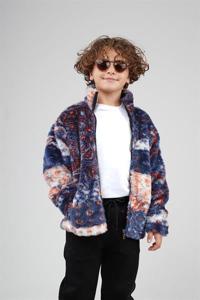 Kingbrich Kids Dik Yaka Fermuarlı Desenli Çocuk Polar