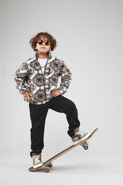 Kingbrich Kids Dik Yaka Fermuarlı Desenli Çocuk Polar