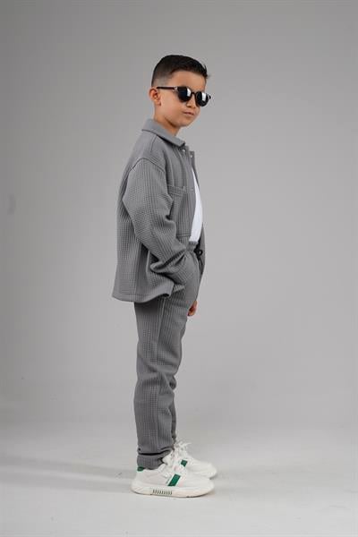 Kingbrich Kids Önü Çıtçıtlı Jakarlı Gömlek Takım