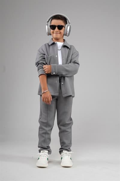 Kingbrich Kids Önü Çıtçıtlı Jakarlı Gömlek Takım