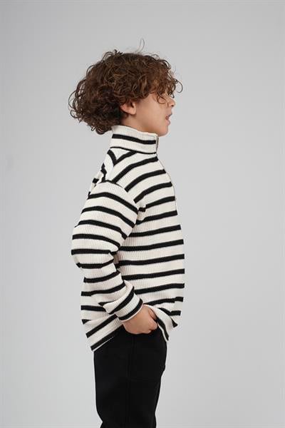 Kingbrich Kids Oversize Kalıp Çizgili Yakası Fermuarlı Sweatshirt
