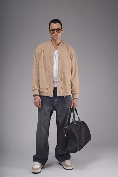 Kolej Yaka Oversize Kalıp Çıtçıt Kapamalı Polar 