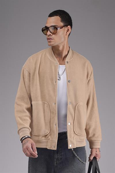 Kolej Yaka Oversize Kalıp Çıtçıt Kapamalı Polar 