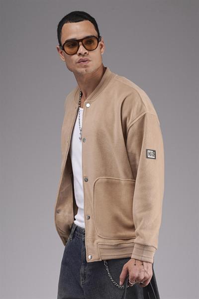 Kolej Yaka Oversize Kalıp Çıtçıt Kapamalı Polar 