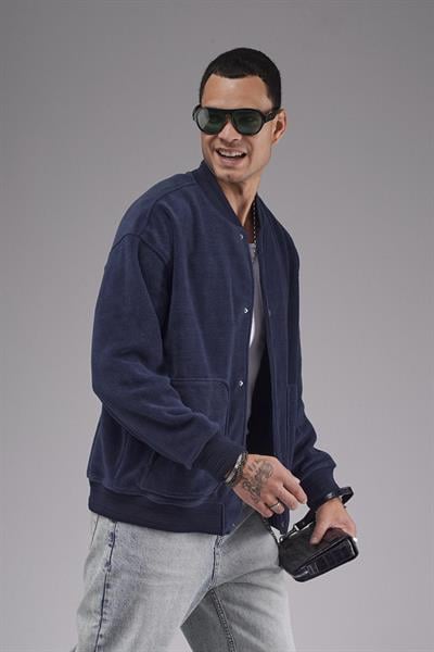 Kolej Yaka Oversize Kalıp Çıtçıt Kapamalı Polar 