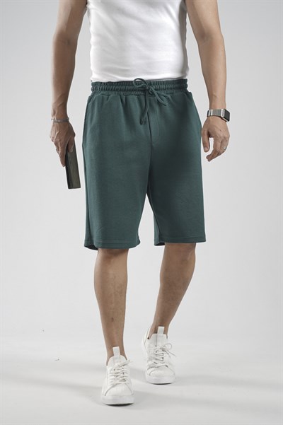 Lastikli Bel Cepli Pike Kumaş Şort