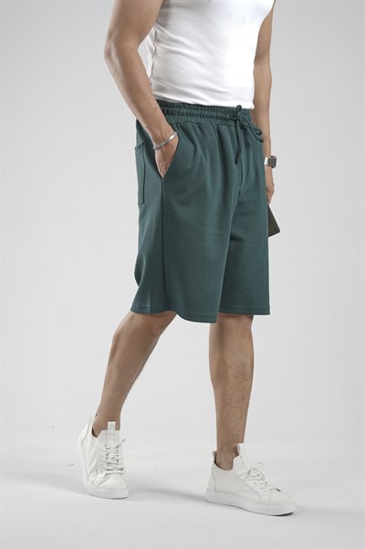 Lastikli Bel Cepli Pike Kumaş Şort