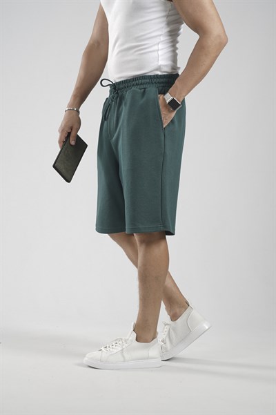 Lastikli Bel Cepli Pike Kumaş Şort