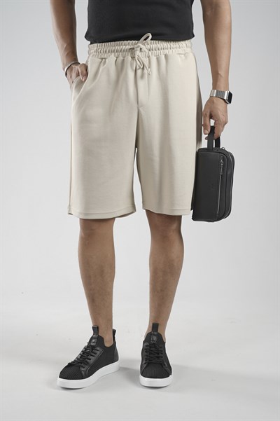 Lastikli Bel Cepli Pike Kumaş Şort