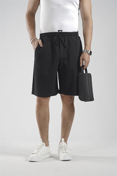 Lastikli Bel Cepli Pike Kumaş Şort