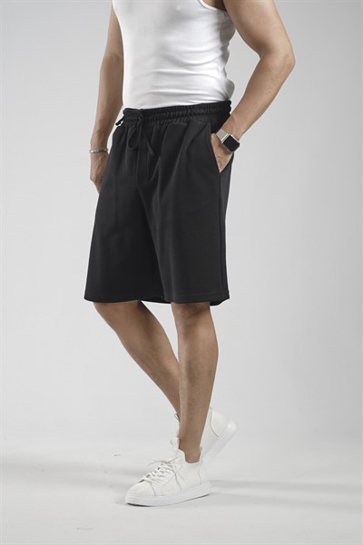 Lastikli Bel Cepli Pike Kumaş Şort