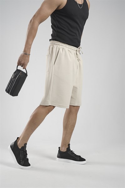 Lastikli Bel Cepli Pike Kumaş Şort