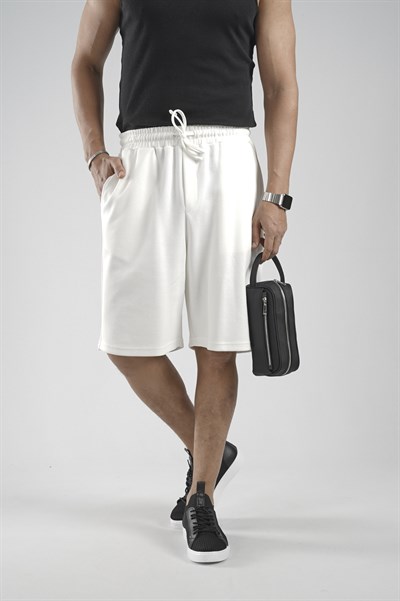 Lastikli Bel Cepli Pike Kumaş Şort