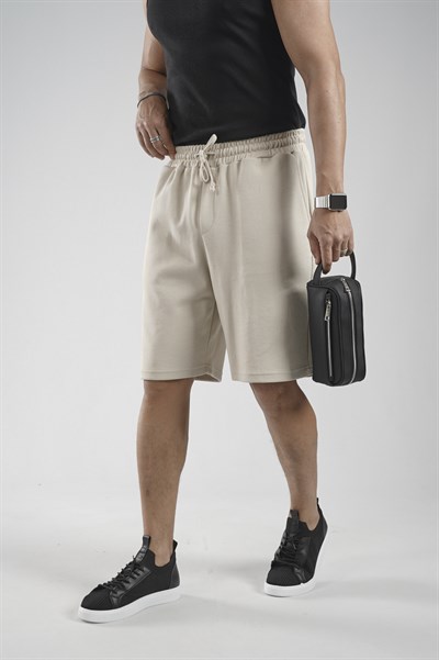 Lastikli Bel Cepli Pike Kumaş Şort