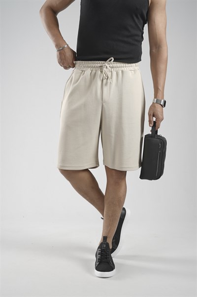 Lastikli Bel Cepli Pike Kumaş Şort