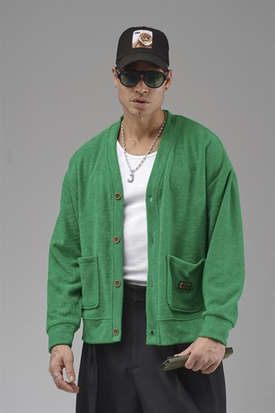 Logo Detaylı Oversize Kalıp Erkek Hırka
