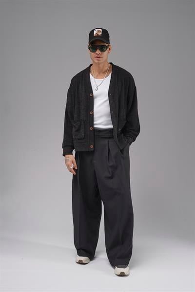 Logo Detaylı Oversize Kalıp Erkek Hırka