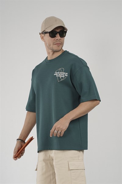 Nakış Detaylı Baskılı Erkek Oversize Kalıp Tişört