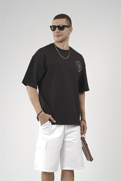 Nakış Detaylı Baskılı Erkek Oversize Kalıp Tişört