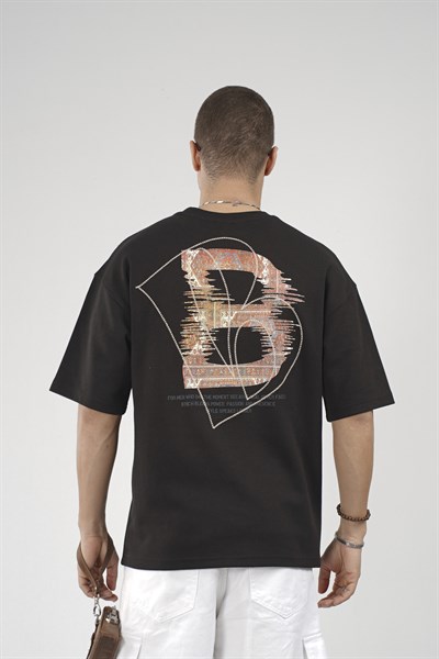 Nakış Detaylı Baskılı Erkek Oversize Kalıp Tişört