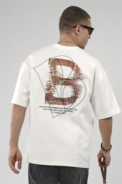 Nakış Detaylı Baskılı Erkek Oversize Kalıp Tişört