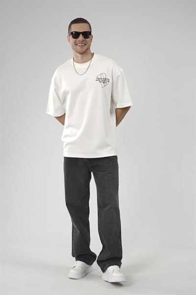 Nakış Detaylı Baskılı Erkek Oversize Kalıp Tişört