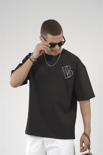 Nakış Detaylı Baskılı Erkek Oversize Kalıp Tişört