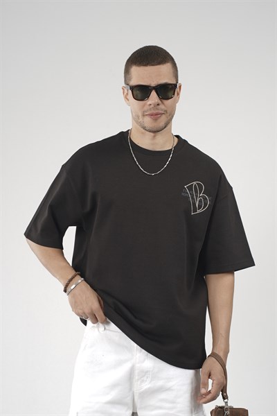 Nakış Detaylı Baskılı Erkek Oversize Kalıp Tişört