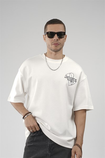Nakış Detaylı Baskılı Erkek Oversize Kalıp Tişört