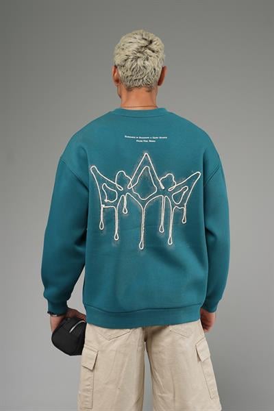 Nakış Detaylı Logolu Bisiklet Yaka Oversize Kalıp Sweatshirt