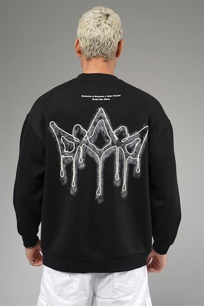 Nakış Detaylı Logolu Bisiklet Yaka Oversize Kalıp Sweatshirt