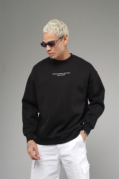 Nakış Detaylı Logolu Bisiklet Yaka Oversize Kalıp Sweatshirt