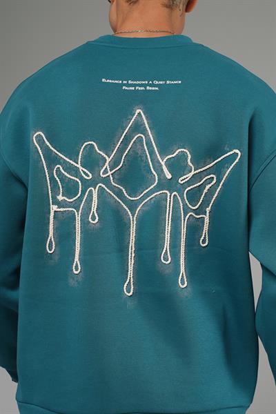 Nakış Detaylı Logolu Bisiklet Yaka Oversize Kalıp Sweatshirt