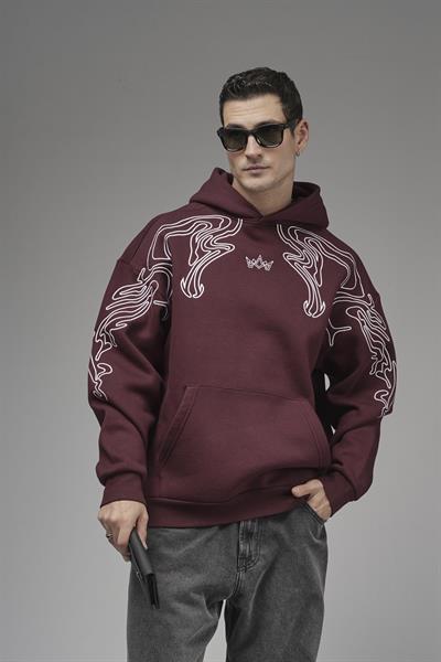 Nakış Detaylı Oversize Kalıp Kapüşonlu Sweatshirt