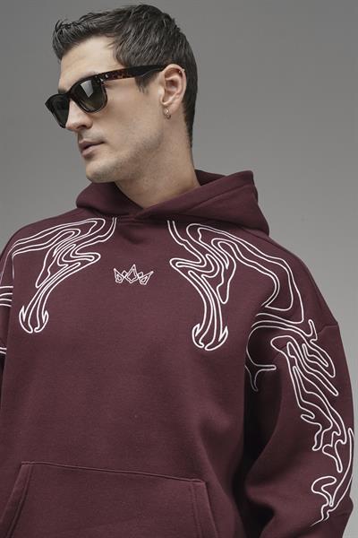 Nakış Detaylı Oversize Kalıp Kapüşonlu Sweatshirt