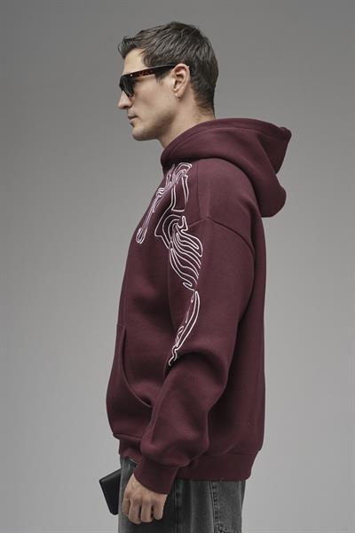 Nakış Detaylı Oversize Kalıp Kapüşonlu Sweatshirt