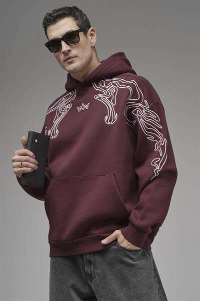 Nakış Detaylı Oversize Kalıp Kapüşonlu Sweatshirt