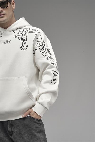 Nakış Detaylı Oversize Kalıp Kapüşonlu Sweatshirt